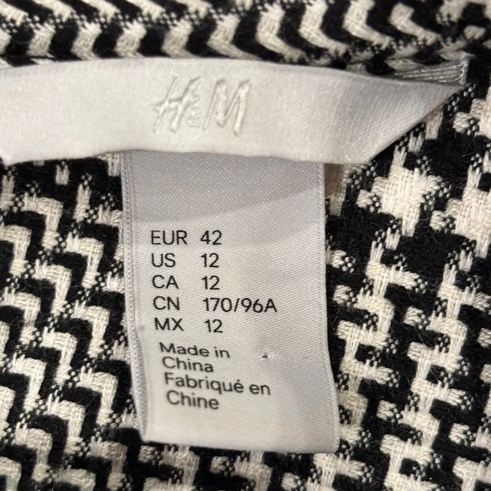 H&M Houndstooth Black and White Dress with Swan Sequin Appliqué, size 12